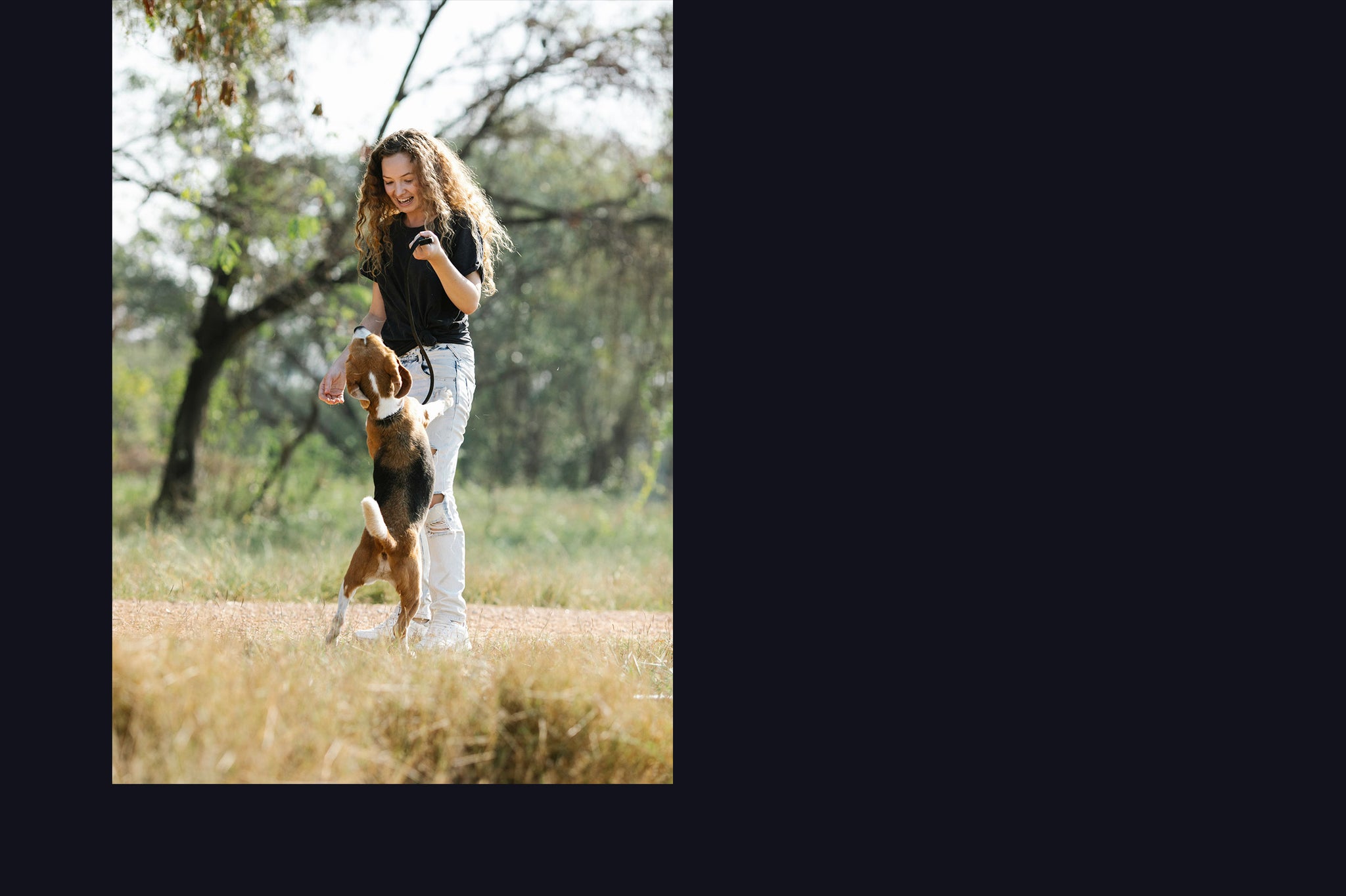 A girl enjoying her daily walk outside with her best four legged friend!  The smell of a simple moment that will ignite memories for years to come! 