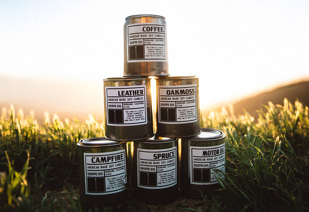 Shoppe 815 - Shop All Candles Collection - A stack of Shoppe 815's best selling tin candles