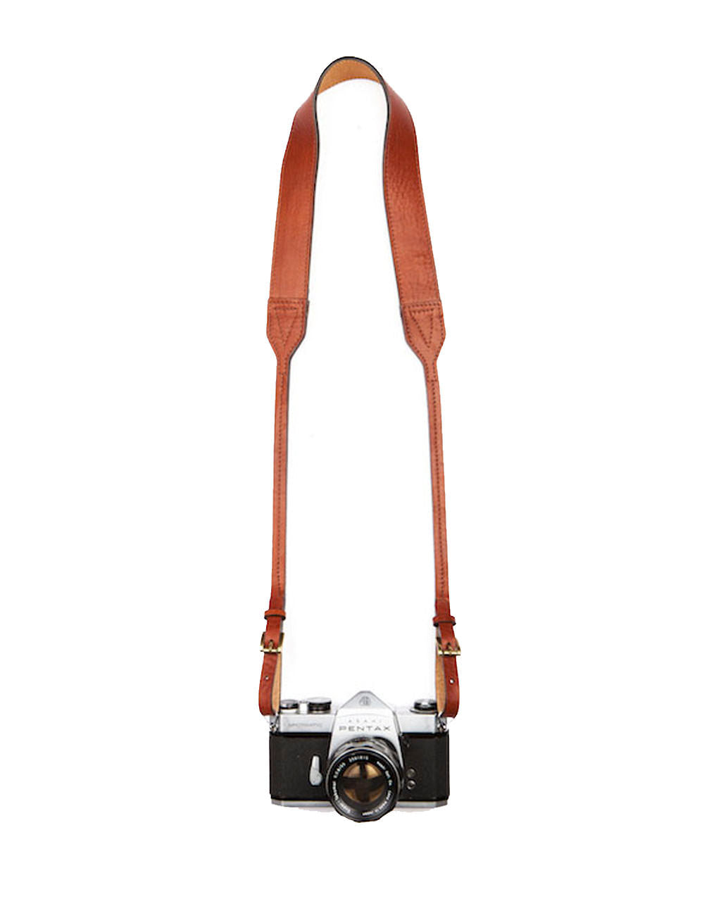 Leather camera strap on camera